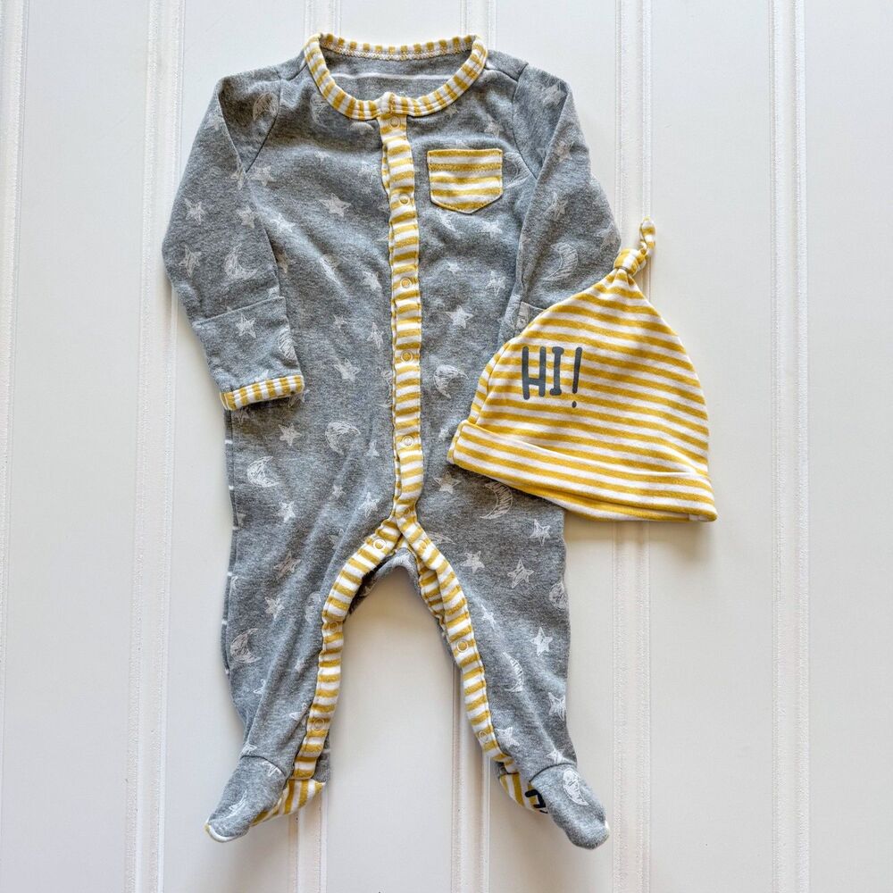 4/$10 - Cloud Island Cotton Button Up Baby Footie with Hat | 0-3 Months